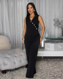 Sleeveless Blazer Vest Wide Leg Jumpsuit OSM-4499
