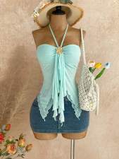 Solid Color Halterneck Mesh Tank Top GXIY-K26L2270