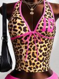 Leopard Print V Neck Backless Two Piece Shorts Set GXIY-K26L2219
