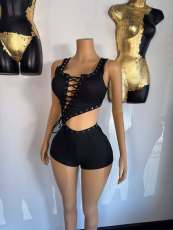 Sleeveless Bandage Hollow Out Tank Top Shorts Suit YWXS-K25L1528