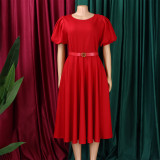 Plus Size Short Sleeve Big Swing Midi Dress GCZF-8659