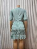 Lantern Sleeve Deep V-Neck Mini Dress GMYU-5003