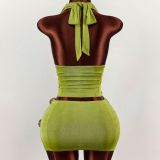 Solid Color Halterneck Tank Top Skirts Suit GXIY-K26L2096