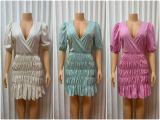 Lantern Sleeve Deep V-Neck Mini Dress GMYU-5003