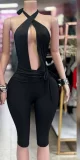 Deep V Neck Backless Tie Up Seventh Jumpsuit YWXS-K26L2184