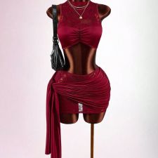 Sleeveless Lace Patchwork Two Piece Skirt Set GXIY-K26L2093