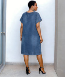 Plus Size Short Sleeve Loose Denim Midi Dress GYLN-0608