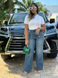 Plus Size Rivet-Detail Straight-Leg Jeans GYLN-4689