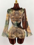 Lace Patchwork Leopard Print Mesh Romper GXIY-K26L2267
