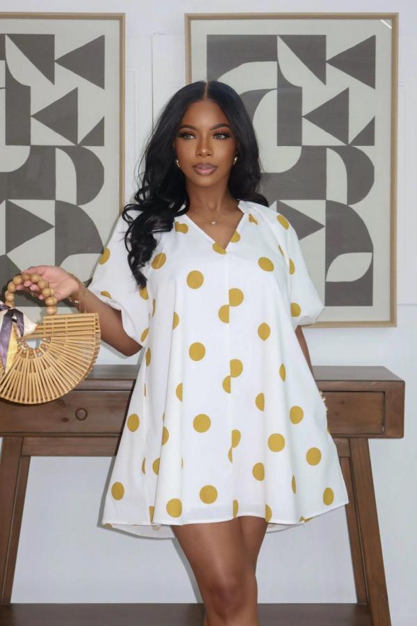 Polka Dots Print Loose Midi Dress GYLY-11188