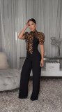 Leopard Patchwork Tie Up Jumpsuit OSM-4497