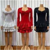 Long Sleeve Solid Color Ruched Mini Dress GMYU-11207