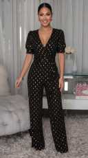 Short Sleeve V Neck Wide Leg Jumpsuit OSM-4498