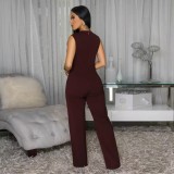 Sleeveless Blazer Vest Wide Leg Jumpsuit OSM-4499