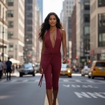 Deep V Neck Backless Tie Up Seventh Jumpsuit YWXS-K26L2184