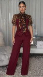 Leopard Patchwork Tie Up Jumpsuit OSM-4497