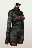 Letter Print Zipper Hooded Two Piece Shorts Set YWXS-K26L2395