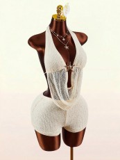 Solid Color Backless Tie Up Two Piece Shorts Set GXIY-K26L2118