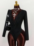 Long Sleeve Lace Patchwork Bodysuit GXIY-K25L1875