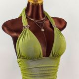 Solid Color Halterneck Tank Top Skirts Suit GXIY-K26L2096