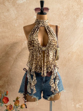 Leopard Print Backless Mesh Irregular Tank Top GXIY-K26L2307