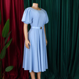 Plus Size Short Sleeve Big Swing Midi Dress GCZF-8659