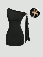 Sexy Solid Color Slash Neck Mini Dress GXIY-K25L1835