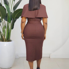 Plus Size V Neck Short Sleeve Midi Dress GATE-623