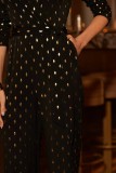 Short Sleeve V Neck Wide Leg Jumpsuit OSM-4498