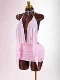 Mesh Backless See Through Mini Dress GXIY-K25L1871