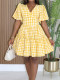 Plaid Print V Neck Loose Midi Dress GYLY-11163