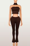 Solid Color Wrap Chest Top Two Piece Pants Set YWXS-K25L1756