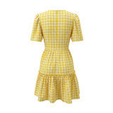 Plaid Print V Neck Loose Midi Dress GYLY-11163