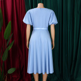 Plus Size Short Sleeve Big Swing Midi Dress GCZF-8659