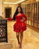 Long Sleeve Solid Color Ruched Mini Dress GMYU-11207