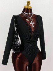 Long Sleeve Lace Patchwork Bodysuit GXIY-K25L1875