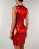 Sleeveless Deep V Neck Ruched Zipper Midi Dress GFMA-TE25180