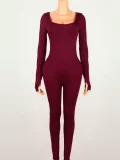 Solid Color Long Sleeve Jumpsuit YWXS-K25L1403