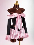 Bow Flare Sleeve Patchwork Top And Skirt Set GXIY-K25L1908