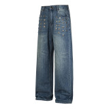 Plus Size Rivet-Detail Straight-Leg Jeans GYLN-4689