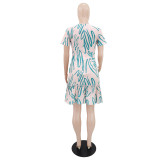 Print Zipper Short Sleeve Midi Dress GYLY-11155