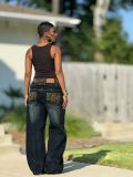 Plus Size Leopard Patchwork Washed Wide Leg Jeans GYLN-4953