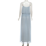 Sexy Mesh Solid Color Split Sling Maxi Dress XEF-K6D05526A