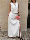 Solid Color Sleeveless Top Long Skirts 2 Piece Set GZEY-D26290073