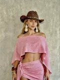Slash Neck Off Shoulder Tie Up Two Piece Skirts Set QYMF-A740