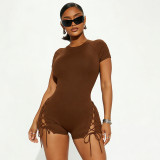 Solid Color Short Sleeve Rib Mini Dress GDSF-J26RP027