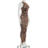 Leopard Print Off Shoulder Bodysuit 2 Piece Pants Set  GDSF-J26ST077