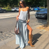 Sexy Mesh Solid Color Split Sling Maxi Dress XEF-K6D05526A