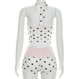 Halterneck Polka Dots Print Two Piece Shorts Set GDSF-Y26ST096