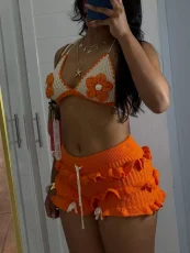 Knits Ruffles Tie Up Beach Two Piece Shorts Set CM-60408
